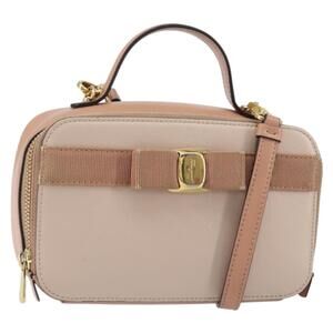 Salvatore Ferragamo Vala Hand Bag Leather 2way Pink Gold Auth 161059